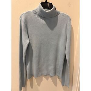 Polo by Ralph Lauren Light Blue Ribbed Turtleneck Sweater logo Y2K size Large